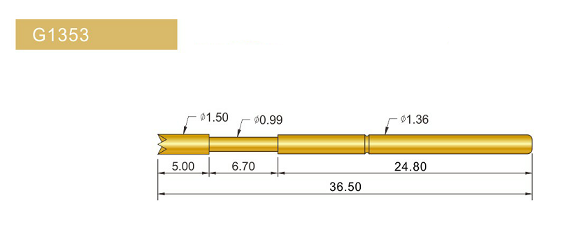 G1353-Q探針、四爪頭探針、1.36mm測試針、總長36.5mm、彈簧針圖片、測試針圖片、頂針圖片、探針圖片
